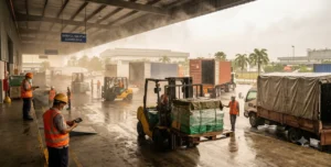 High humidity challenges and moisture risks at a tropical warehouse loading dock in Malaysia